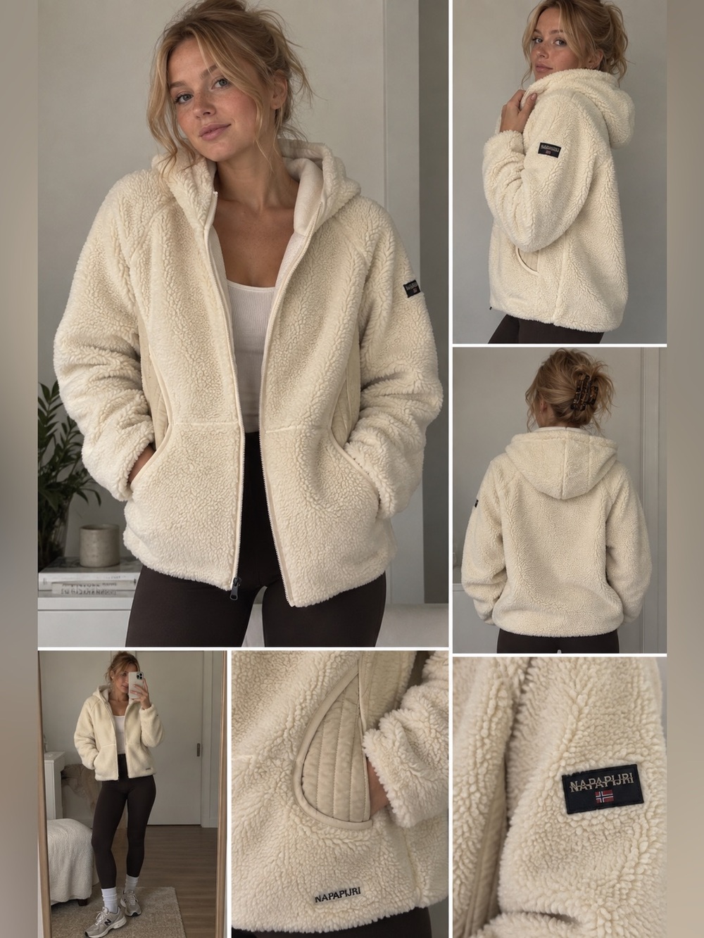 Napapijri Cream Sherpa Fleece Zip Jacket